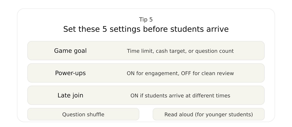 Set Up Your Game Settings Before Students Arrive
